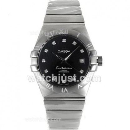 Perfect UK Omega Constellation Automatic Fake Watches With Black Dials For Men
