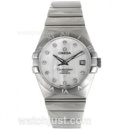 Cheap UK Omega Constellation Automatic Fake Watches With White Mother-of-pearl Dials For Men
