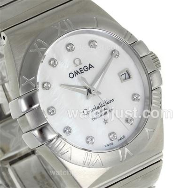 Cheap UK Omega Constellation Automatic Fake Watch With White Mother-of-pearl Dial For Men