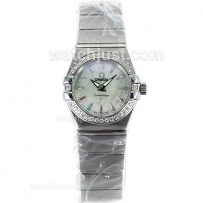 Cheap UK Omega Constellation Quartz Replica Watch With White Mother-of-pearl Dial For Women
