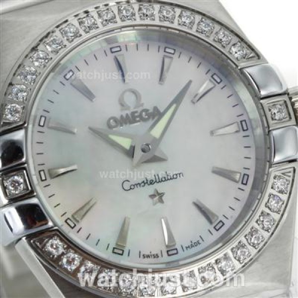 Cheap UK Omega Constellation Quartz Replica Watch With White Mother-of-pearl Dial For Women