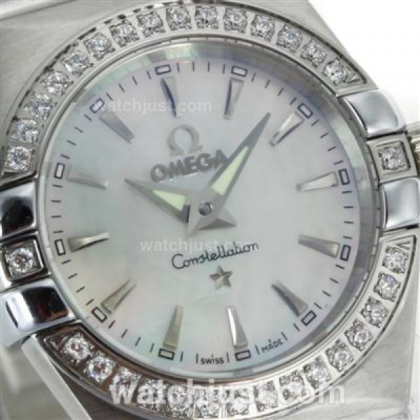 Cheap UK Omega Constellation Quartz Replica Watch With White Mother-of-pearl Dial For Women