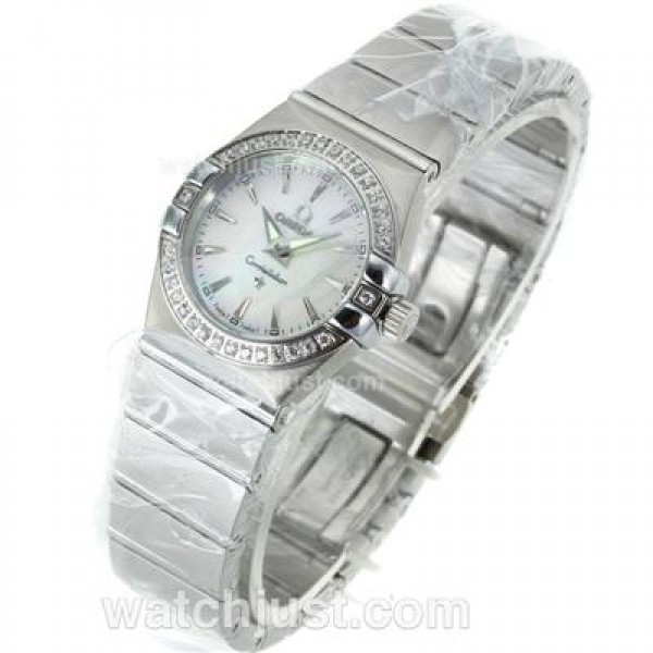 Cheap UK Omega Constellation Quartz Replica Watch With White Mother-of-pearl Dial For Women