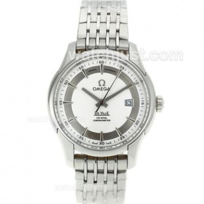 Cheap UK Sale Omega De Ville Automatic Replica Watches With White Dials For Men