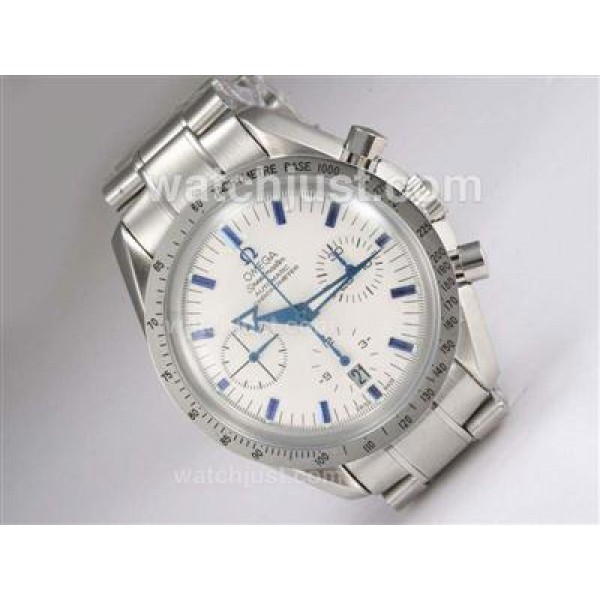 Quality UK Sale Omega Speedmaster Automatic Replica Watches With White Dials For Men
