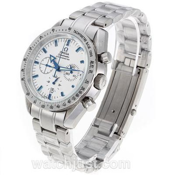 Cheap UK Sale Omega Speedmaster Automatic Replica Watch With White Dial For Men