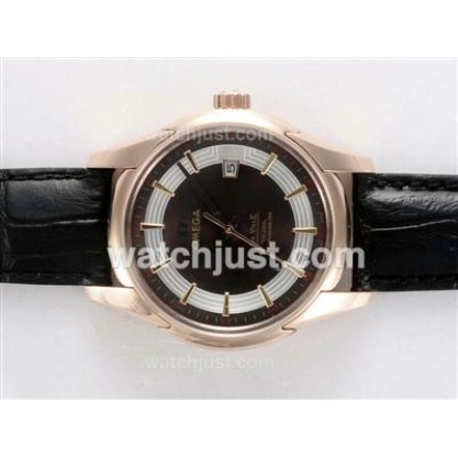 1:1 Perfecy UK Sale Omega Hour Vision Automatic Fake Watch With Brown And White Dial For Men