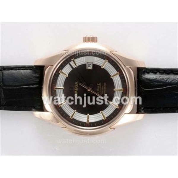 1:1 Perfecy UK Sale Omega Hour Vision Automatic Fake Watch With Brown And White Dial For Men