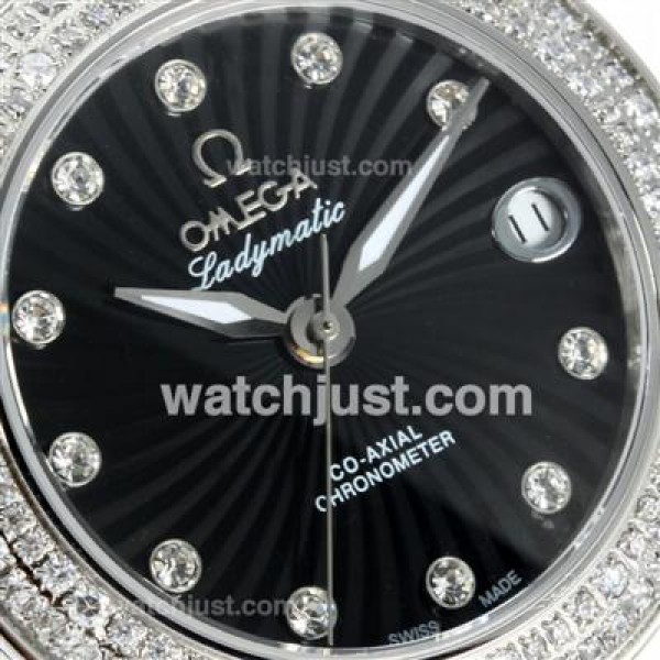 Quality UK Sale Omega Ladymatic Quartz Replica Watch With Black Dial For Women