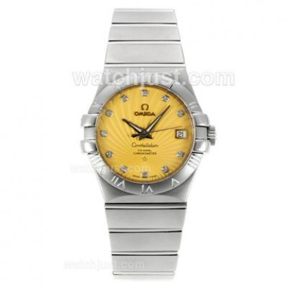 Best UK Omega Constellation Automatic Fake Watch With Yellow Dial For Women