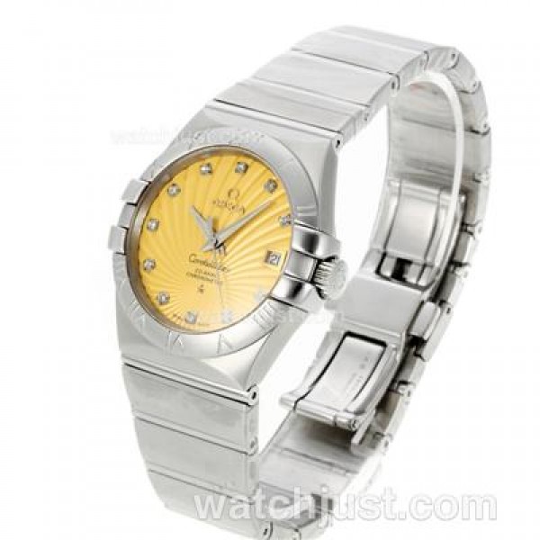 Best UK Omega Constellation Automatic Fake Watch With Yellow Dial For Women