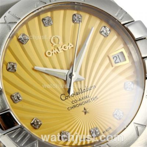 Best UK Omega Constellation Automatic Fake Watch With Yellow Dial For Women