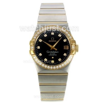 Perfect UK Omega Constellation Automatic Replica Watch With Black Dial For Women