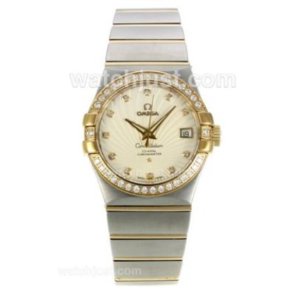 Best UK Omega Constellation Automatic Fake Watch With White Mother-of-pearl Dial For Women