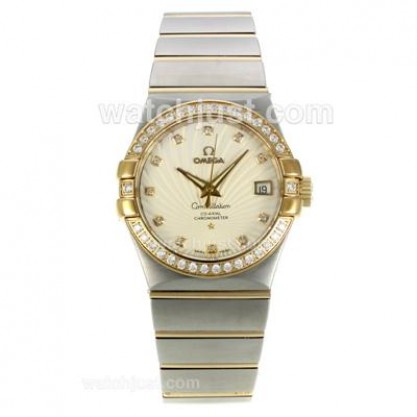 Best UK Omega Constellation Automatic Fake Watch With White Mother-of-pearl Dial For Women