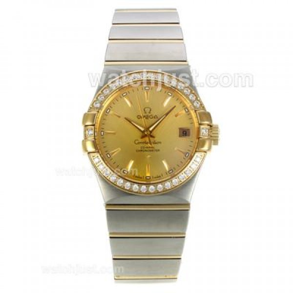 Best UK Omega Constellation Automatic Fake Watch With Champagne Dial For Women