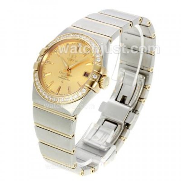 Best UK Omega Constellation Automatic Fake Watch With Champagne Dial For Women