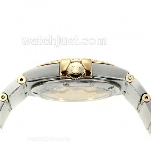 Best UK Omega Constellation Automatic Fake Watch With Champagne Dial For Women