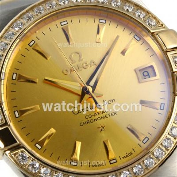 Best UK Omega Constellation Automatic Fake Watch With Champagne Dial For Women