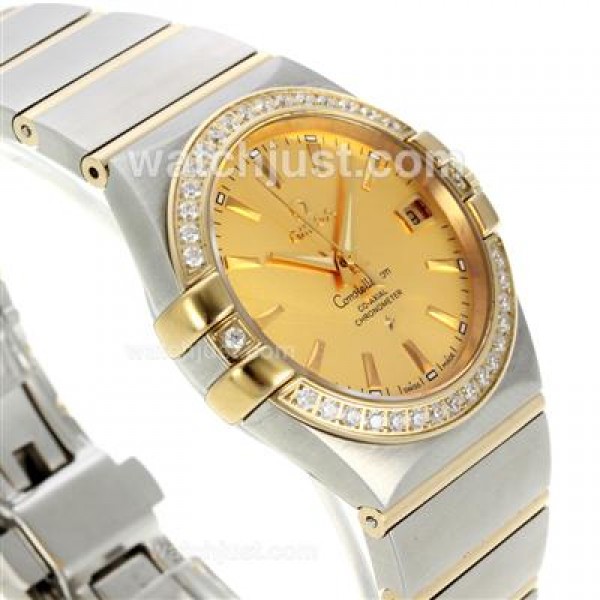 Best UK Omega Constellation Automatic Fake Watch With Champagne Dial For Women