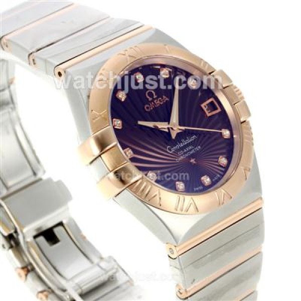 Best UK Omega Constellation Automatic Fake Watch With Brown Mother-of-pearl Dial For Women