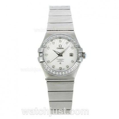 Perfect UK Omega Constellation Automatic Replica Watches With White Dials For Women