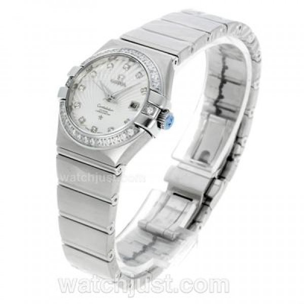 Perfect UK Omega Constellation Automatic Replica Watches With White Dials For Women