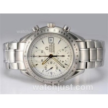 Perfect UK Sale Omega Speedmaster Automatic Replica Watch With White Dial For Men