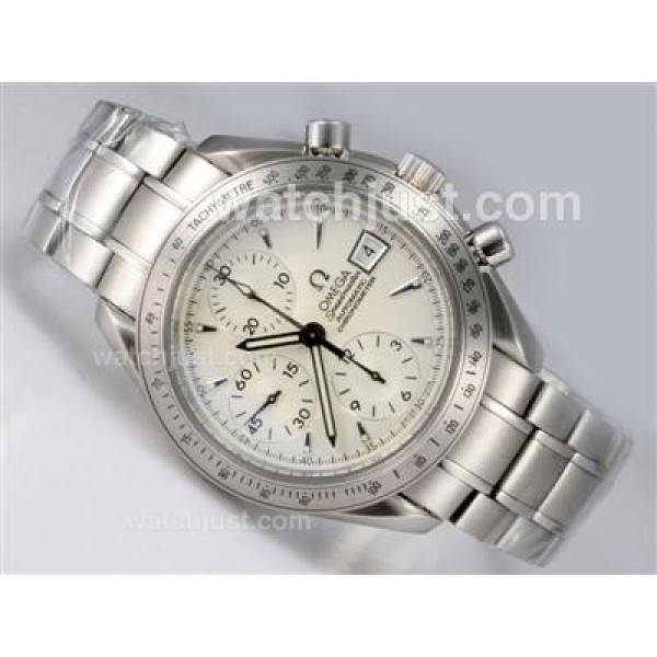Perfect UK Sale Omega Speedmaster Automatic Replica Watch With White Dial For Men