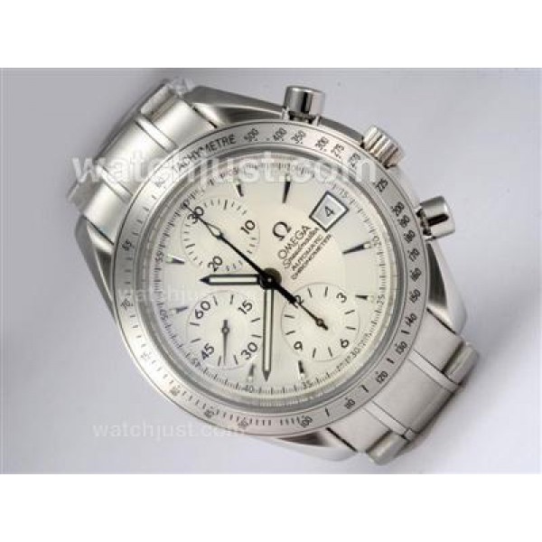 Perfect UK Sale Omega Speedmaster Automatic Replica Watch With White Dial For Men