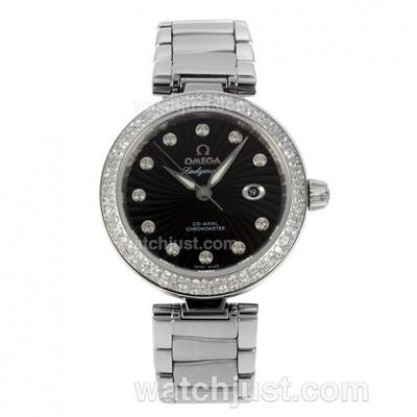 Perfect UK Sale Omega Ladymatic Automatic Replica Watch With Black Dial For Women