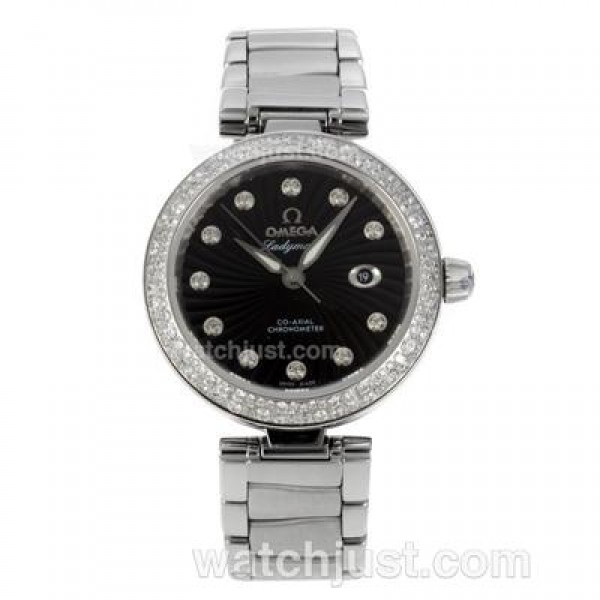 Perfect UK Sale Omega Ladymatic Automatic Replica Watch With Black Dial For Women