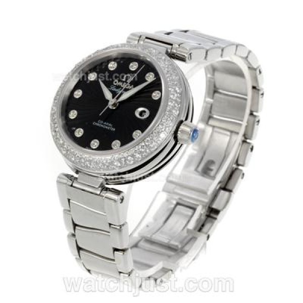 Perfect UK Sale Omega Ladymatic Automatic Replica Watch With Black Dial For Women