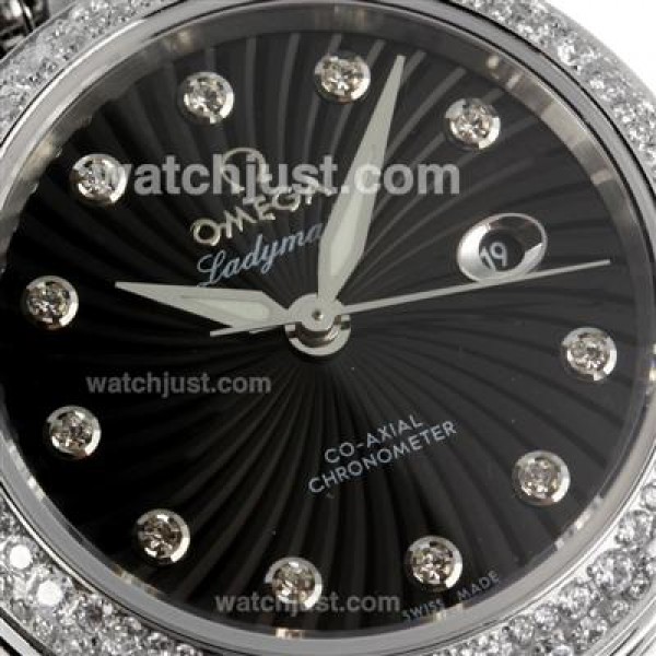 Perfect UK Sale Omega Ladymatic Automatic Replica Watch With Black Dial For Women