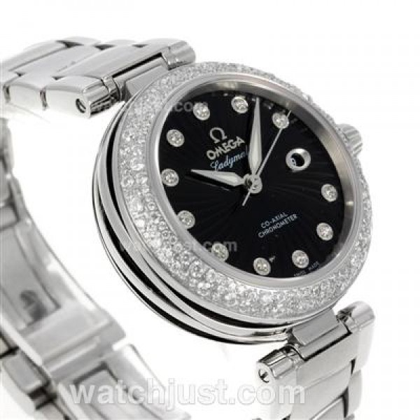 Perfect UK Sale Omega Ladymatic Automatic Replica Watch With Black Dial For Women