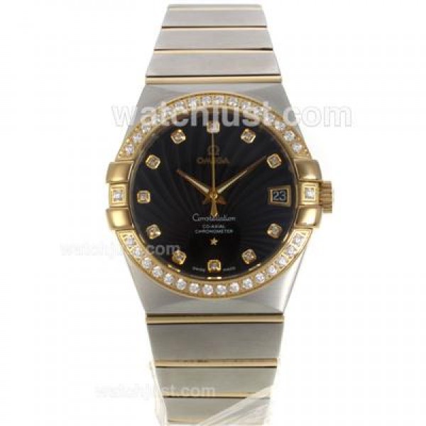 Best UK Omega Constellation Automatic Fake Watch With Black Dial For Women