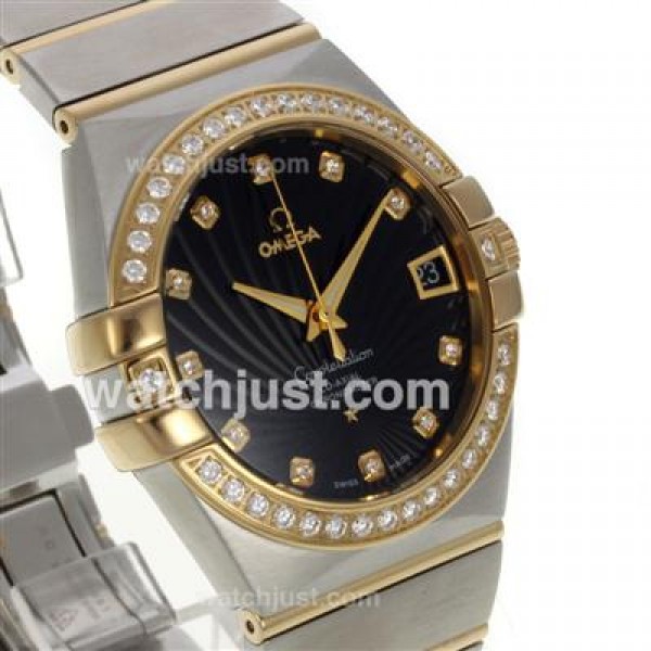 Best UK Omega Constellation Automatic Fake Watch With Black Dial For Women