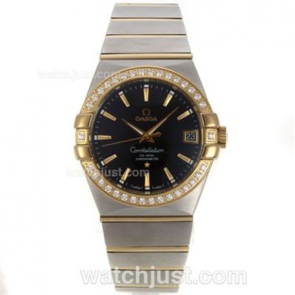 Perfect UK Omega Constellation Automatic Replica Watches With Black Dials For Women