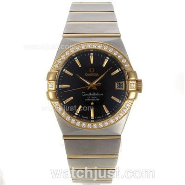 Perfect UK Omega Constellation Automatic Replica Watch With Black Dial For Women