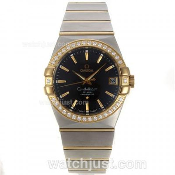 Perfect UK Omega Constellation Automatic Replica Watches With Black Dials For Women