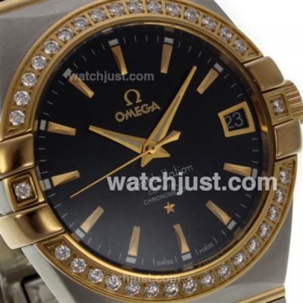 Perfect UK Omega Constellation Automatic Replica Watches With Black Dials For Women