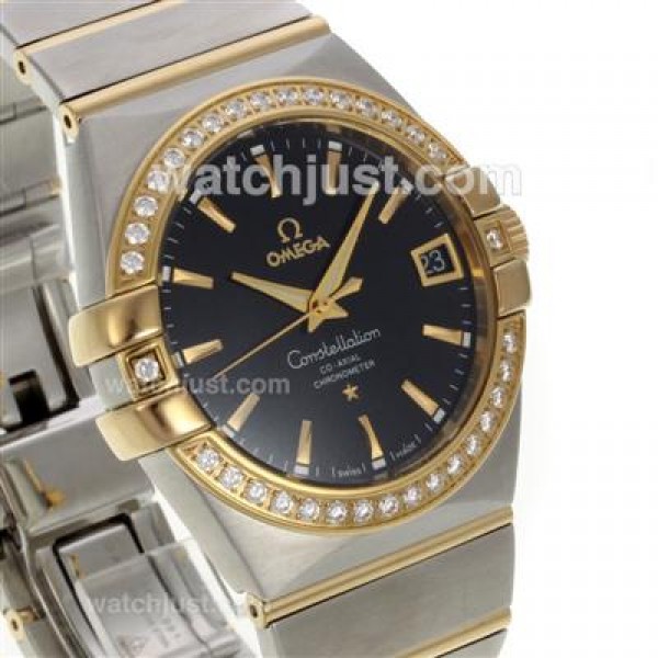 Perfect UK Omega Constellation Automatic Replica Watches With Black Dials For Women