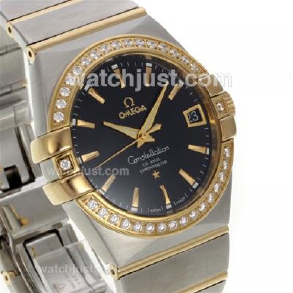 Perfect UK Omega Constellation Automatic Replica Watch With Black Dial For Women