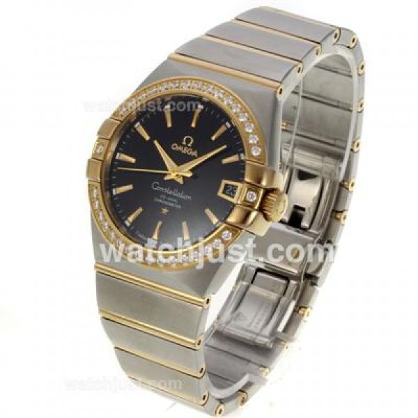 Perfect UK Omega Constellation Automatic Replica Watches With Black Dials For Women