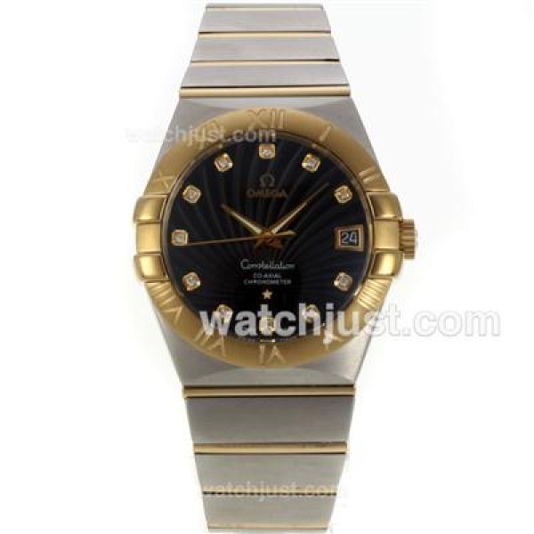Best UK Omega Constellation Automatic Fake Watch With Black Dial For Men