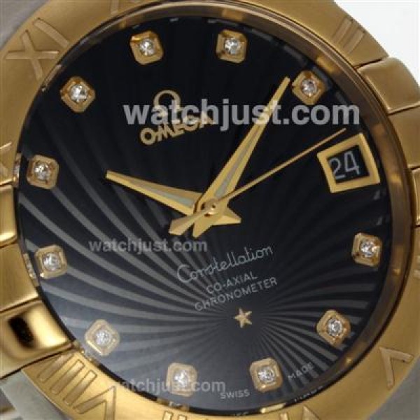 Best UK Omega Constellation Automatic Fake Watch With Black Dial For Men