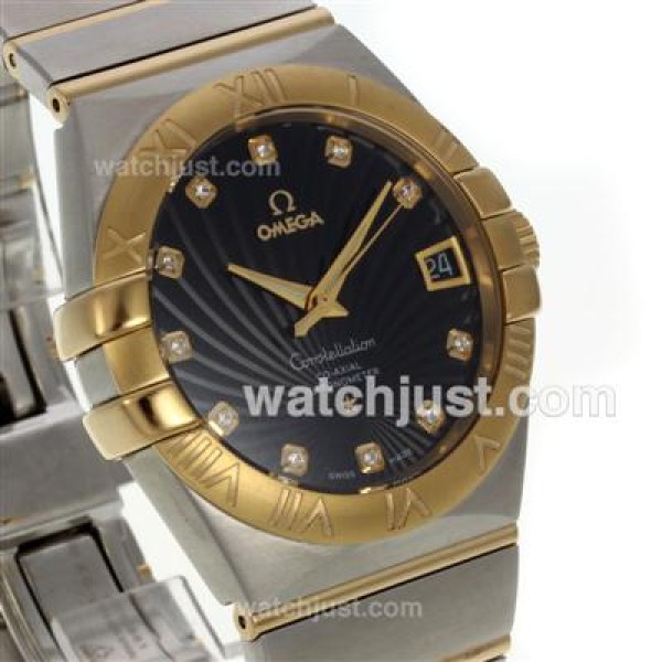 Best UK Omega Constellation Automatic Fake Watch With Black Dial For Men