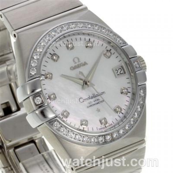 Cheap UK Omega Constellation Automatic Fake Watches With White Dials For Men