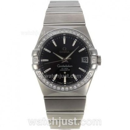Cheap UK Omega Constellation Automatic Fake Watches With Black Dials For Men