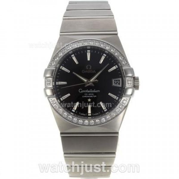 Cheap UK Omega Constellation Automatic Fake Watches With Black Dials For Men